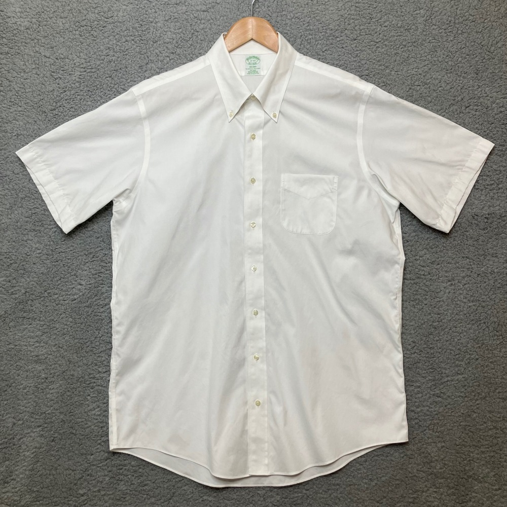 Brooks Brothers Milano Button Shirt‎ Men 17-37 White Supima Cotton Short Sleeve